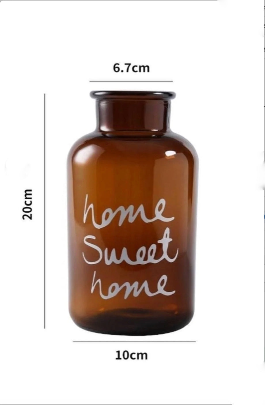 Amber Cam Dekoratif Vazo – “Home Sweet Home” Yazılı, 20 cm Süs Bitkisi Vazosu- Vintage Ev Aksesuarı