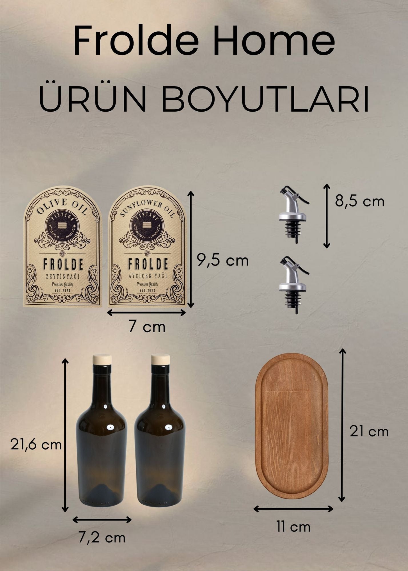 Ahşap Stantlı 2'li Amber 500 ml Cam Ayçiçek Yağı Zeytinyağı Şişesi Yağdanlık