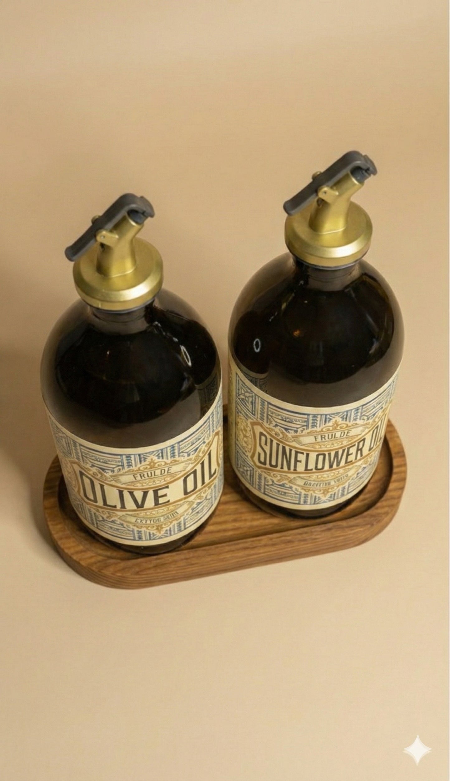 2’li Gold Altın Tıpalı Amber 500 ml Ayçiçek Yağı Zeytinyağı Şişesi Yağdanlık