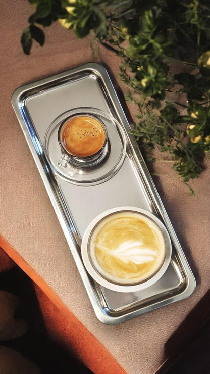 2li Çelik Lüks Servis Sunum Tepsisi Kahve Tepsisi Gümüş 33x13