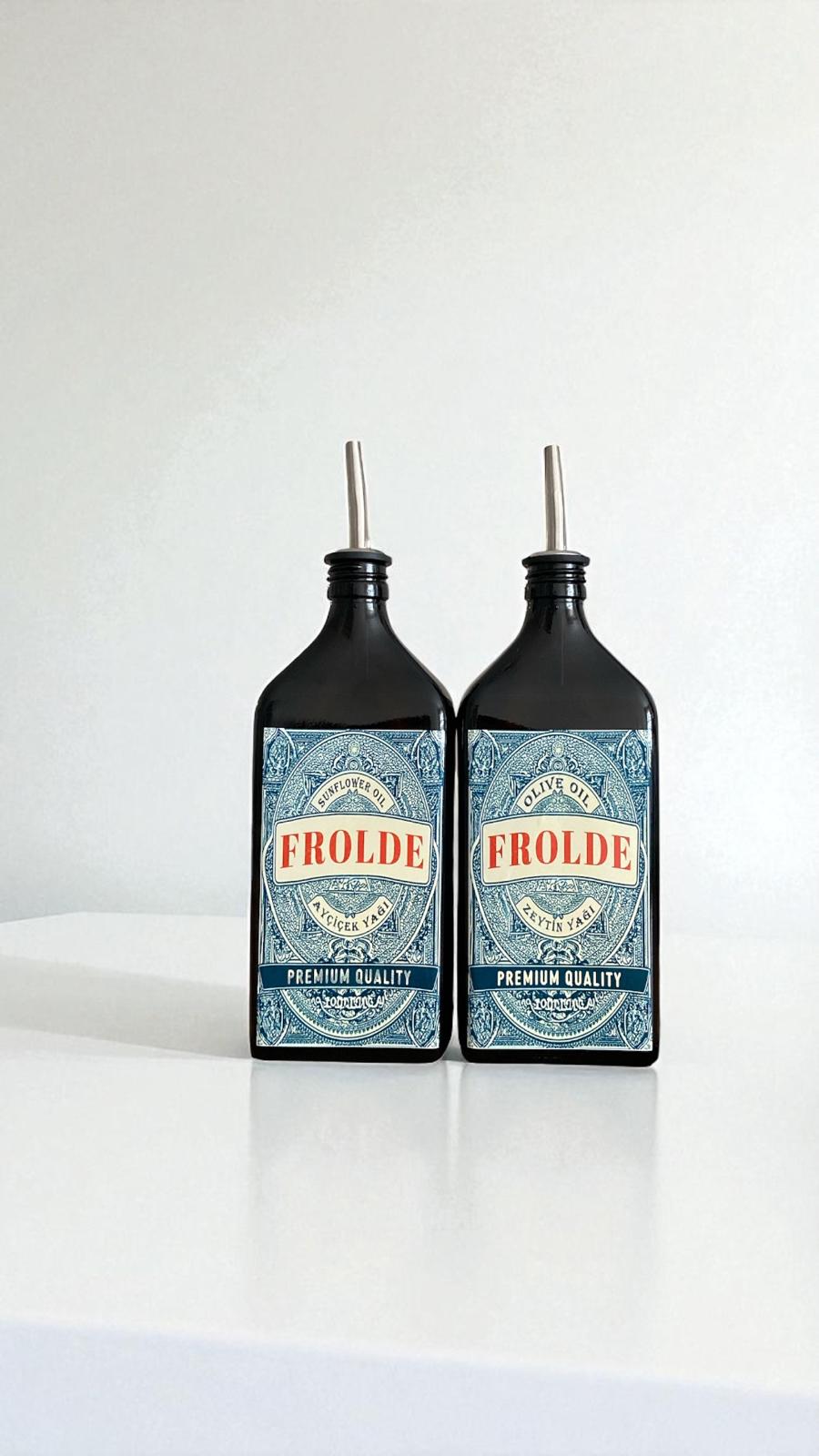 2'li Amber 500 ml Cam Yassı Ayçiçek Yağı Zeytinyağı Şişesi Yağdanlık