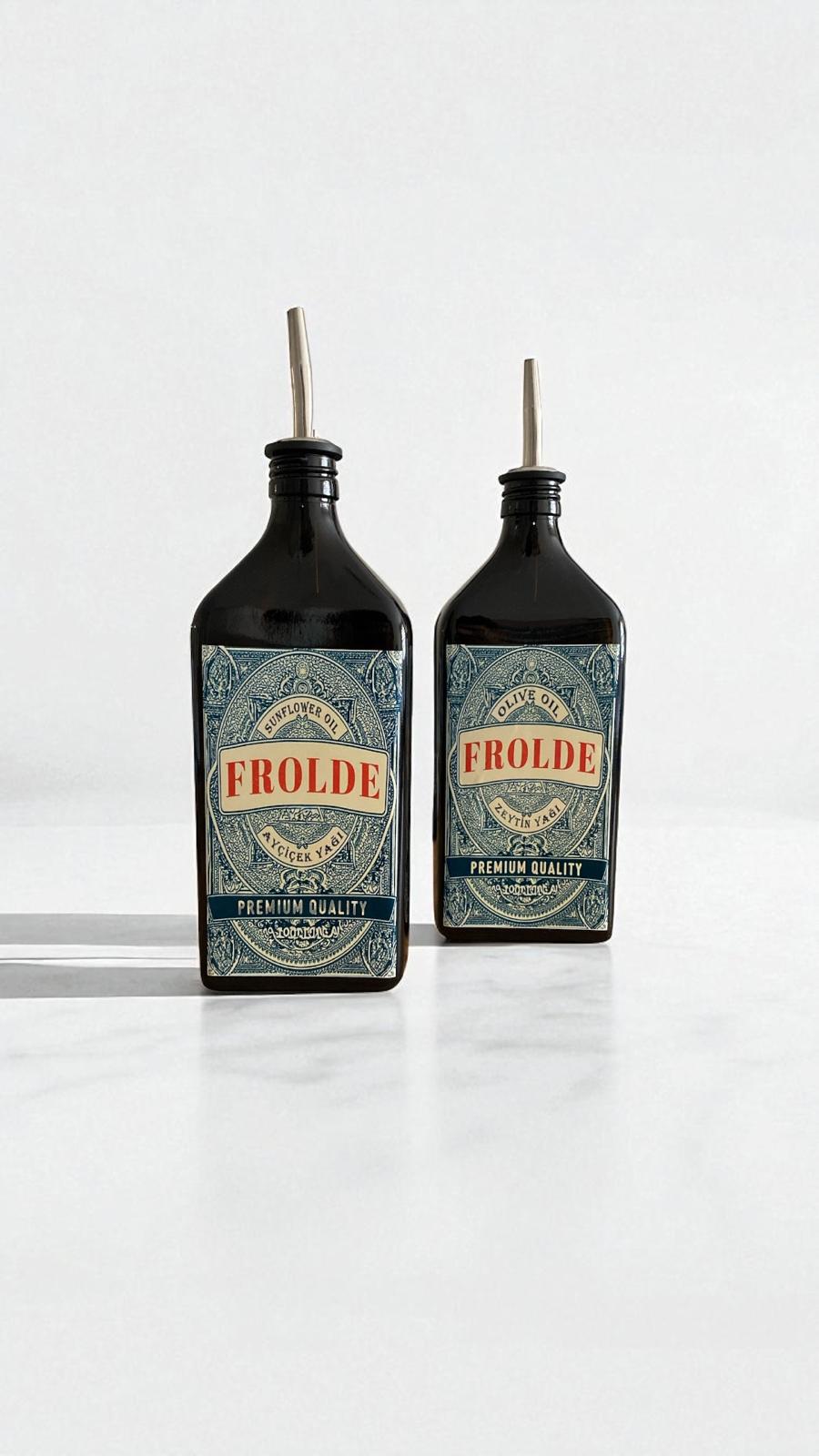 2'li Amber 500 ml Cam Yassı Ayçiçek Yağı Zeytinyağı Şişesi Yağdanlık