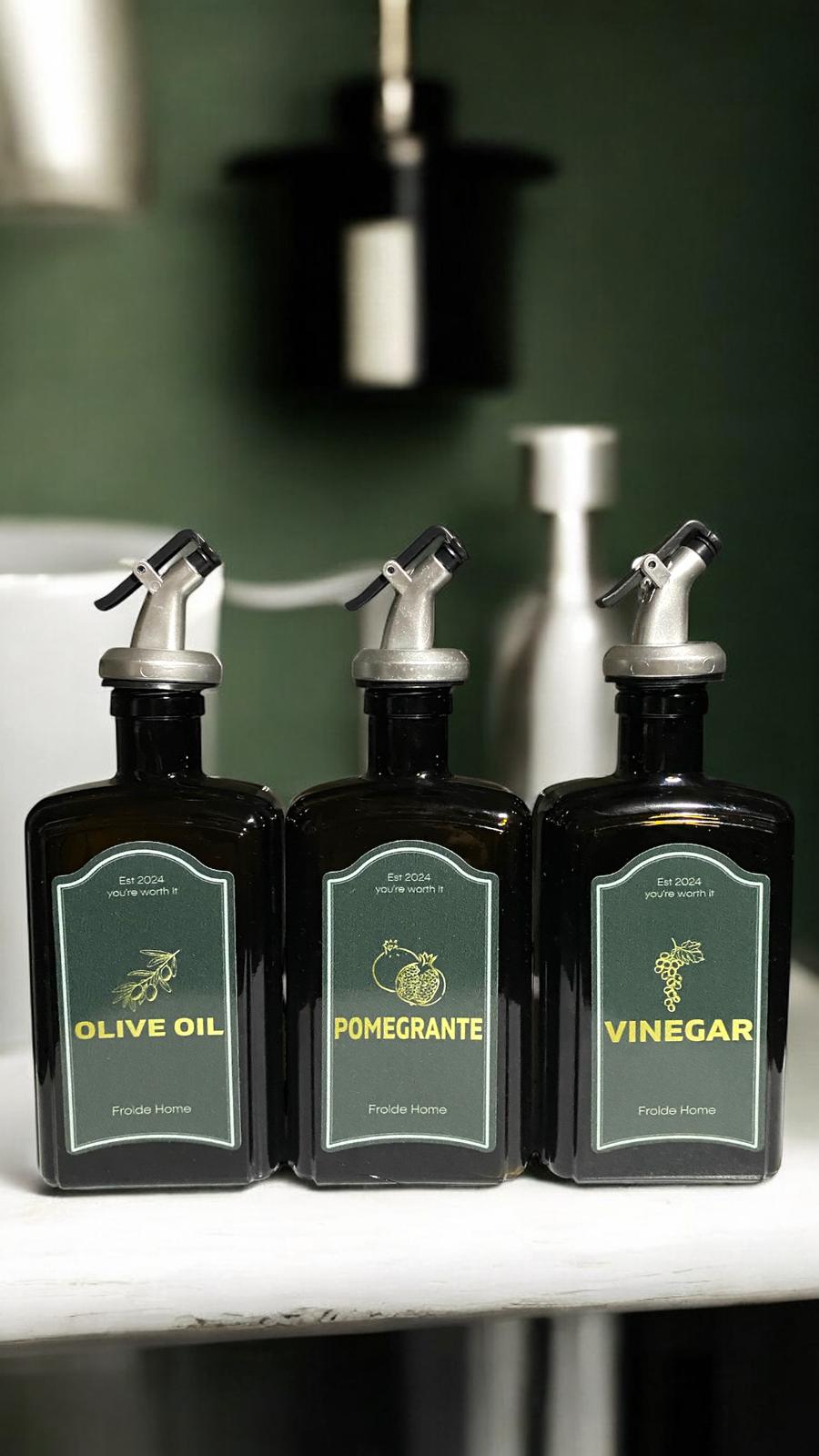 3lü Amber Set Zeytinyağı Sıvıyağ Sirke Şişesi Yağdanlık Vintage Retro