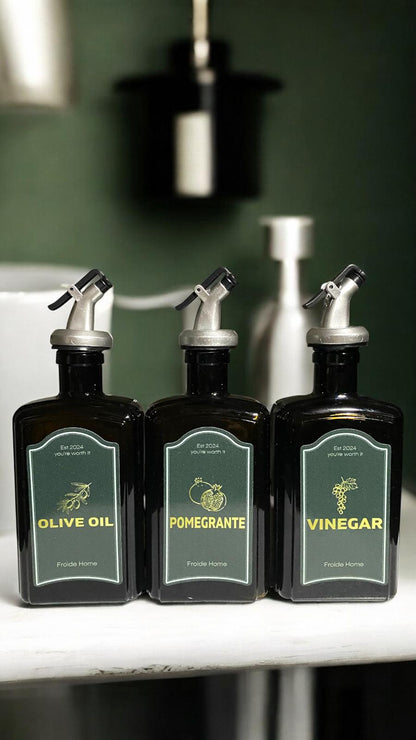 3lü Amber Set Zeytinyağı Sıvıyağ Sirke Şişesi Yağdanlık Vintage Retro