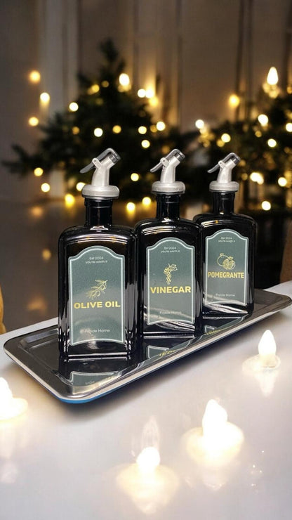 Çelik Stantlı 3lü Amber Set Zeytinyağı Sıvıyağ Sirke Şişesi Yağdanlık Vintage Retro
