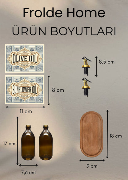 2’li Gold Altın Tıpalı Amber 500 ml Ayçiçek Yağı Zeytinyağı Şişesi Yağdanlık