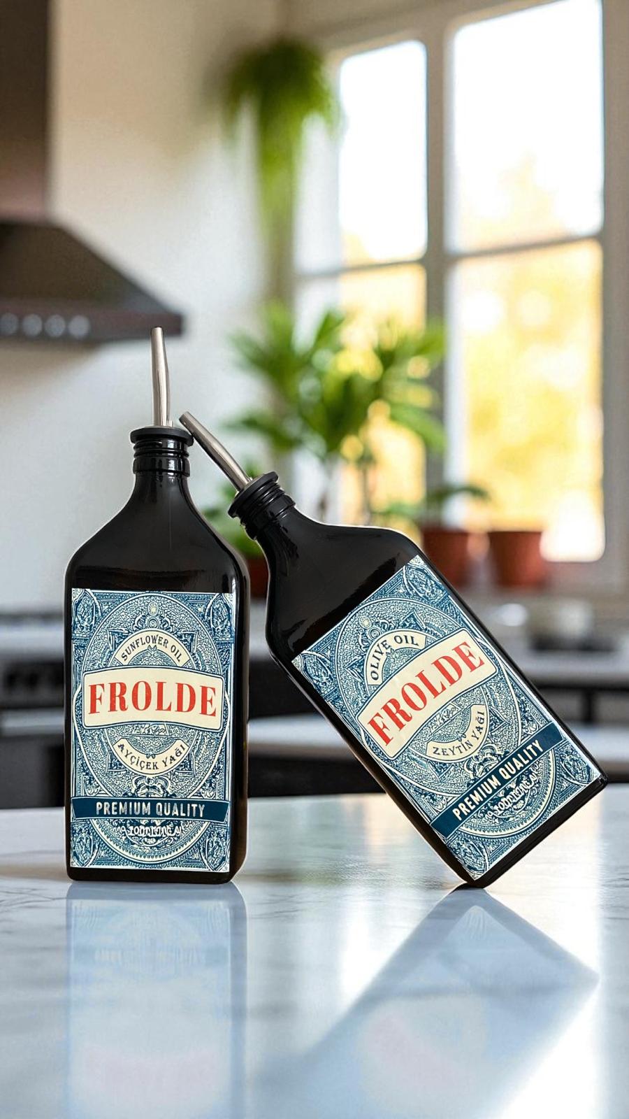 2'li Amber 500 ml Cam Yassı Ayçiçek Yağı Zeytinyağı Şişesi Yağdanlık