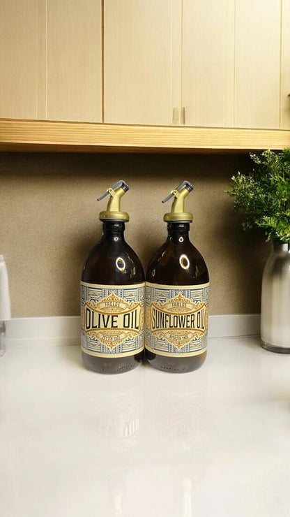 Amber 2’li 500 ml Retro Cam Ayçiçek Yağı Zeytinyağı Yağdanlık Yağlık Vintage