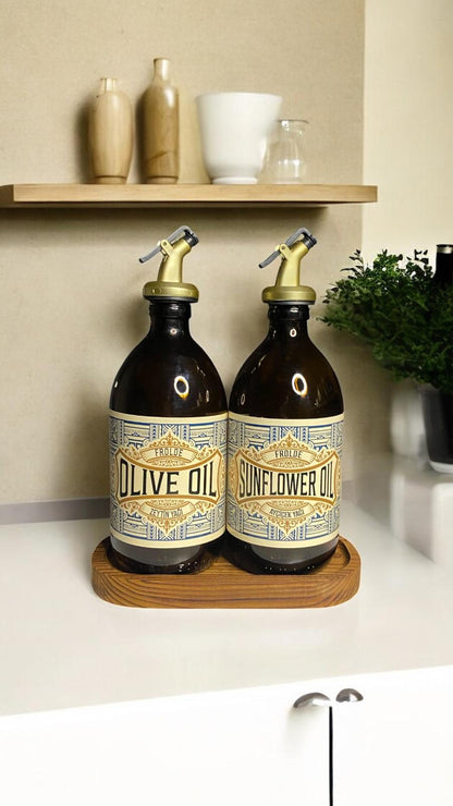 2’li Gold Altın Tıpalı Amber 500 ml Ayçiçek Yağı Zeytinyağı Şişesi Yağdanlık