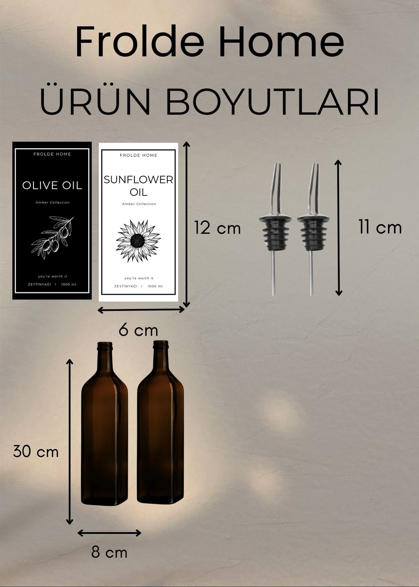 2'li Amber 1000 Ml Cam Ayçiçek Yağı Zeytinyağı Şişesi Yağdanlık Vintage