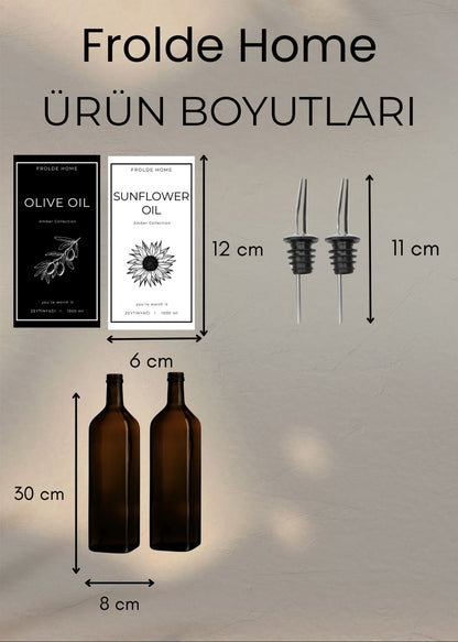 2'li Amber 1000 Ml Cam Ayçiçek Yağı Zeytinyağı Şişesi Yağdanlık Vintage
