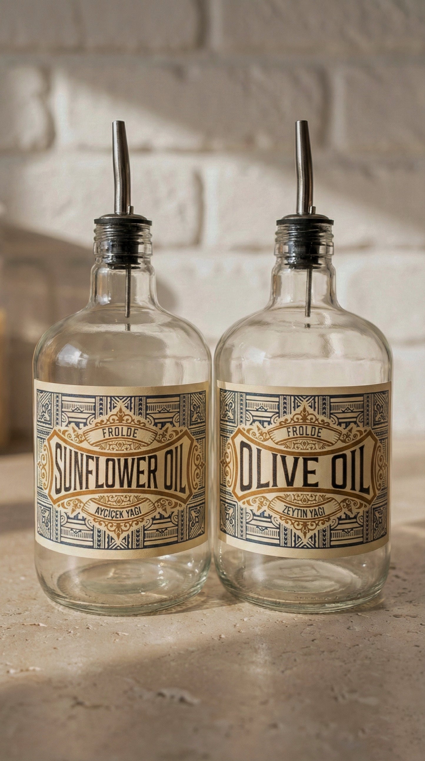2'li Şeffaf Çelik Tıpalı 750Ml Cam Ayçiçek Yağı Zeytinyağı Şişesi Yağdanlık Vintage Retro