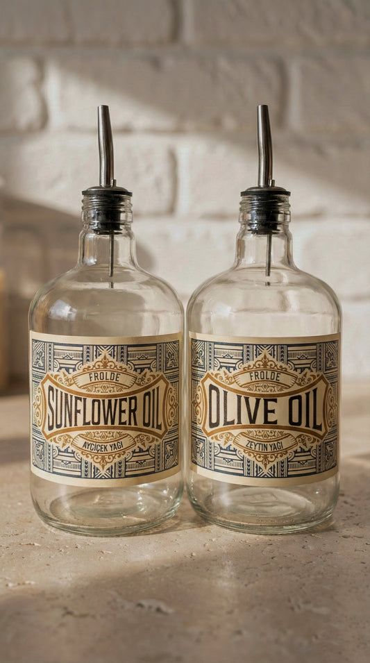 2'li Şeffaf Çelik Tıpalı 750Ml Cam Ayçiçek Yağı Zeytinyağı Şişesi Yağdanlık Vintage Retro