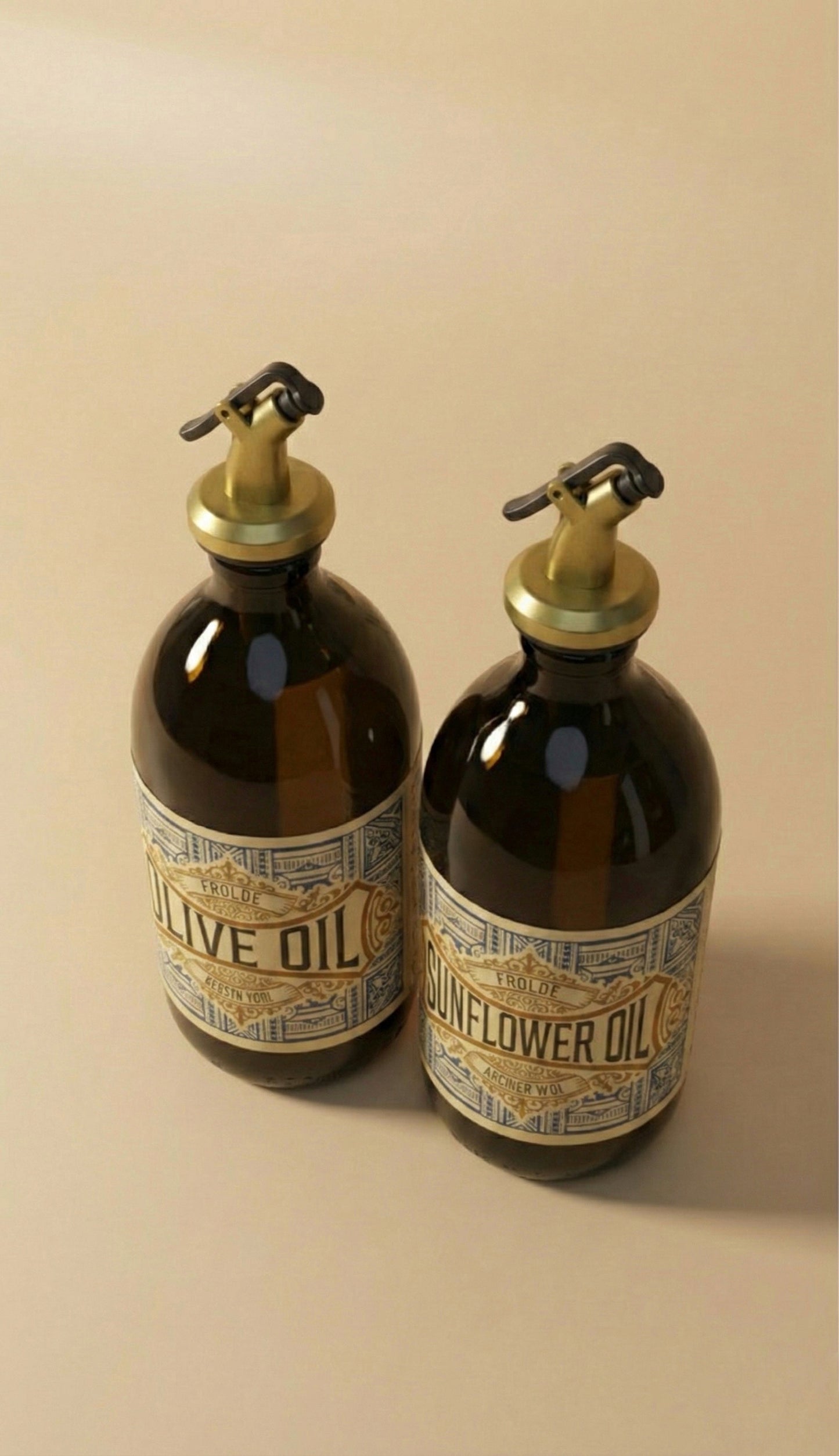 Amber 2’li 500 ml Retro Cam Ayçiçek Yağı Zeytinyağı Yağdanlık Yağlık Vintage