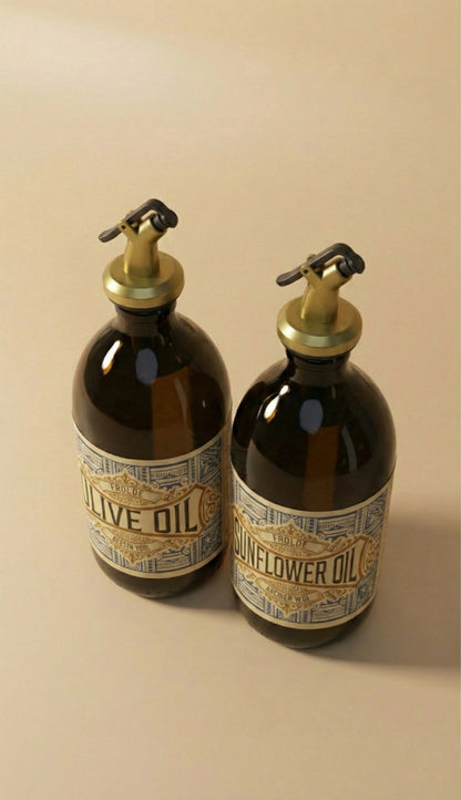 Amber 2’li 500 ml Retro Cam Ayçiçek Yağı Zeytinyağı Yağdanlık Yağlık Vintage