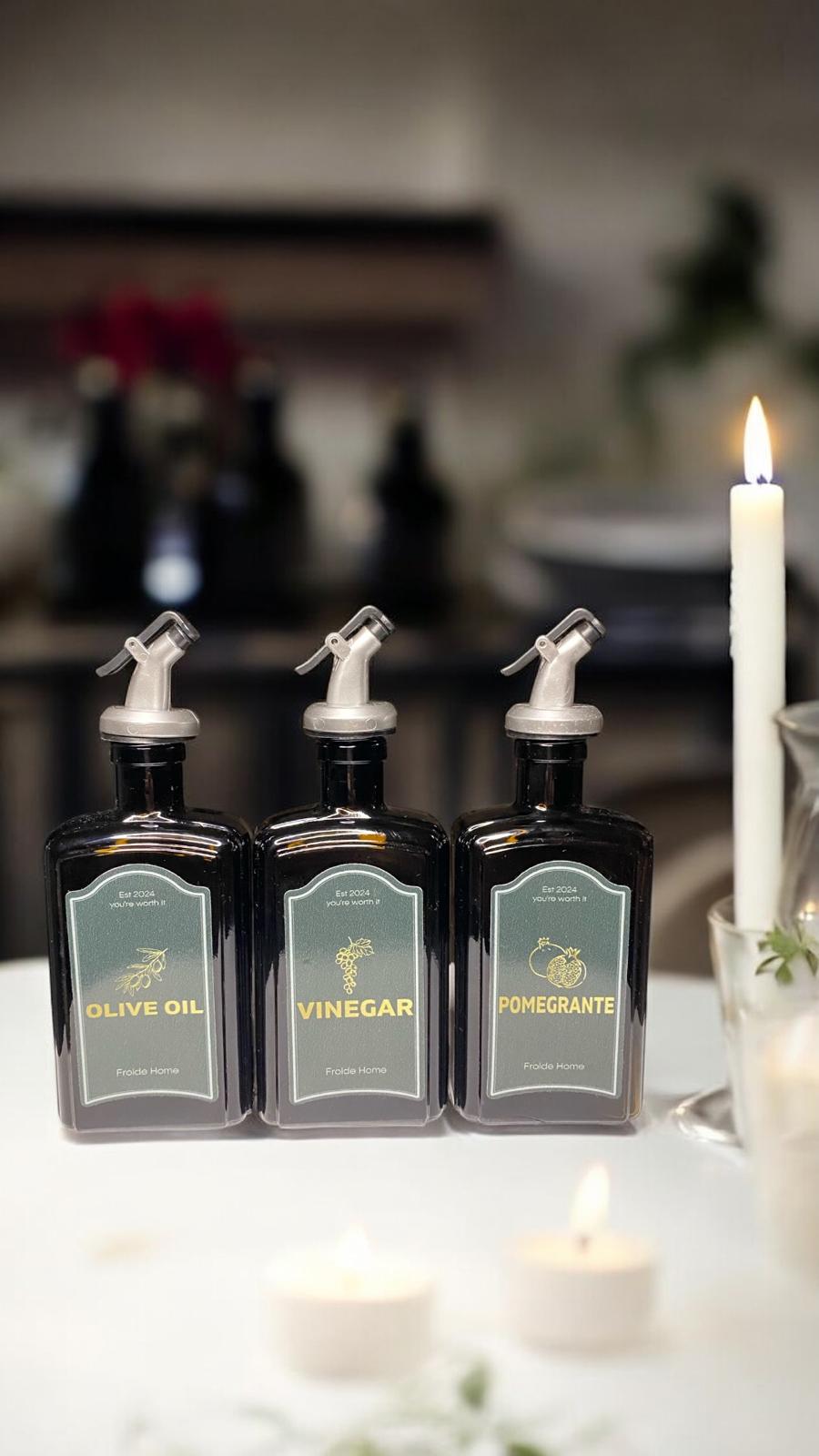 3lü Amber Set Zeytinyağı Sıvıyağ Sirke Şişesi Yağdanlık Vintage Retro