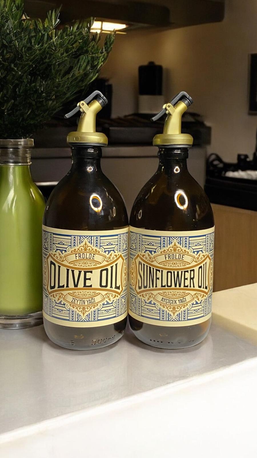 Amber 2’li 500 ml Retro Cam Ayçiçek Yağı Zeytinyağı Yağdanlık Yağlık Vintage