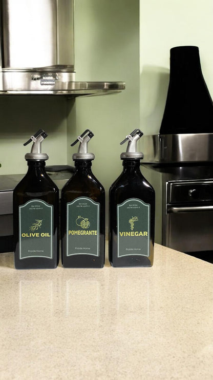 3lü Amber Set Zeytinyağı Sıvıyağ Sirke Şişesi Yağdanlık Vintage Retro