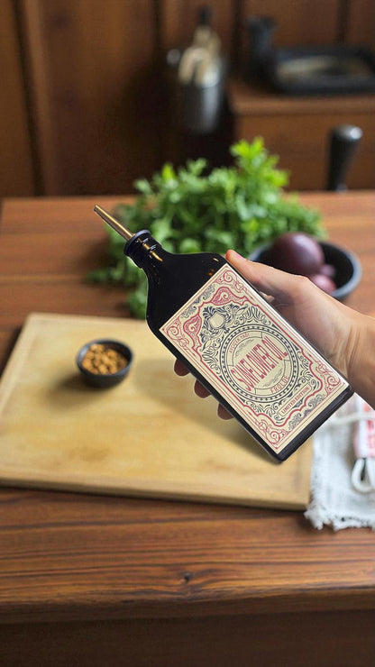 2'li Amber 500 ml Cam Yassı Ayçiçek Yağı Zeytinyağı Şişesi Yağdanlık Vintage Retro