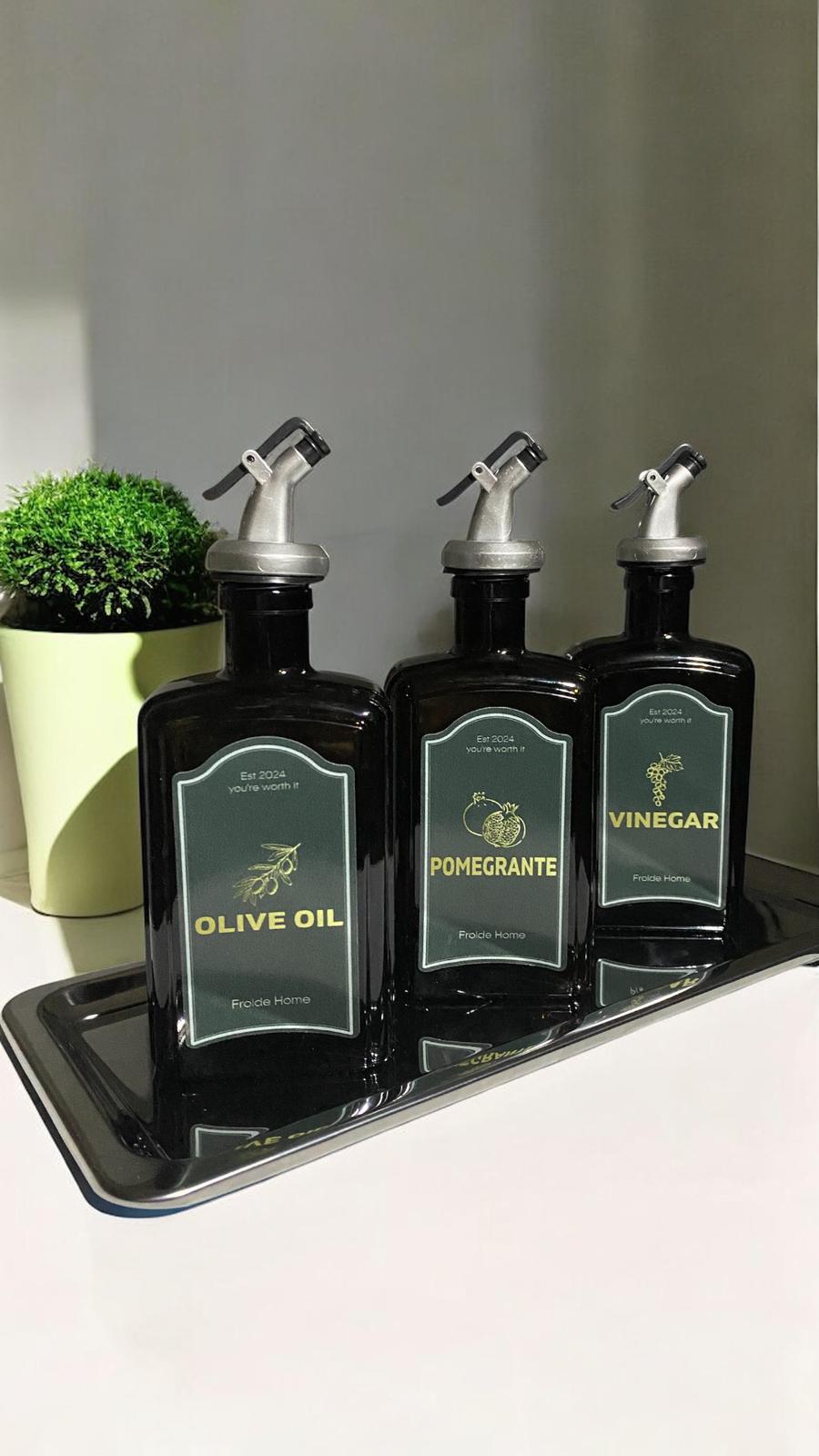 Çelik Stantlı 3lü Amber Set Zeytinyağı Sıvıyağ Sirke Şişesi Yağdanlık Vintage Retro