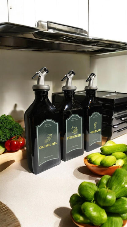 3lü Amber Set Zeytinyağı Sıvıyağ Sirke Şişesi Yağdanlık Vintage Retro