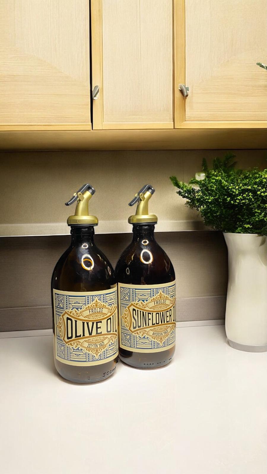 Amber 2’li 500 ml Retro Cam Ayçiçek Yağı Zeytinyağı Yağdanlık Yağlık Vintage