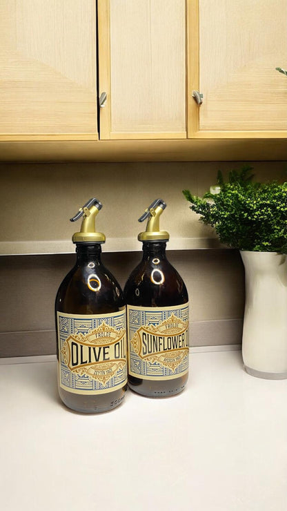 Amber 2’li 500 ml Retro Cam Ayçiçek Yağı Zeytinyağı Yağdanlık Yağlık Vintage