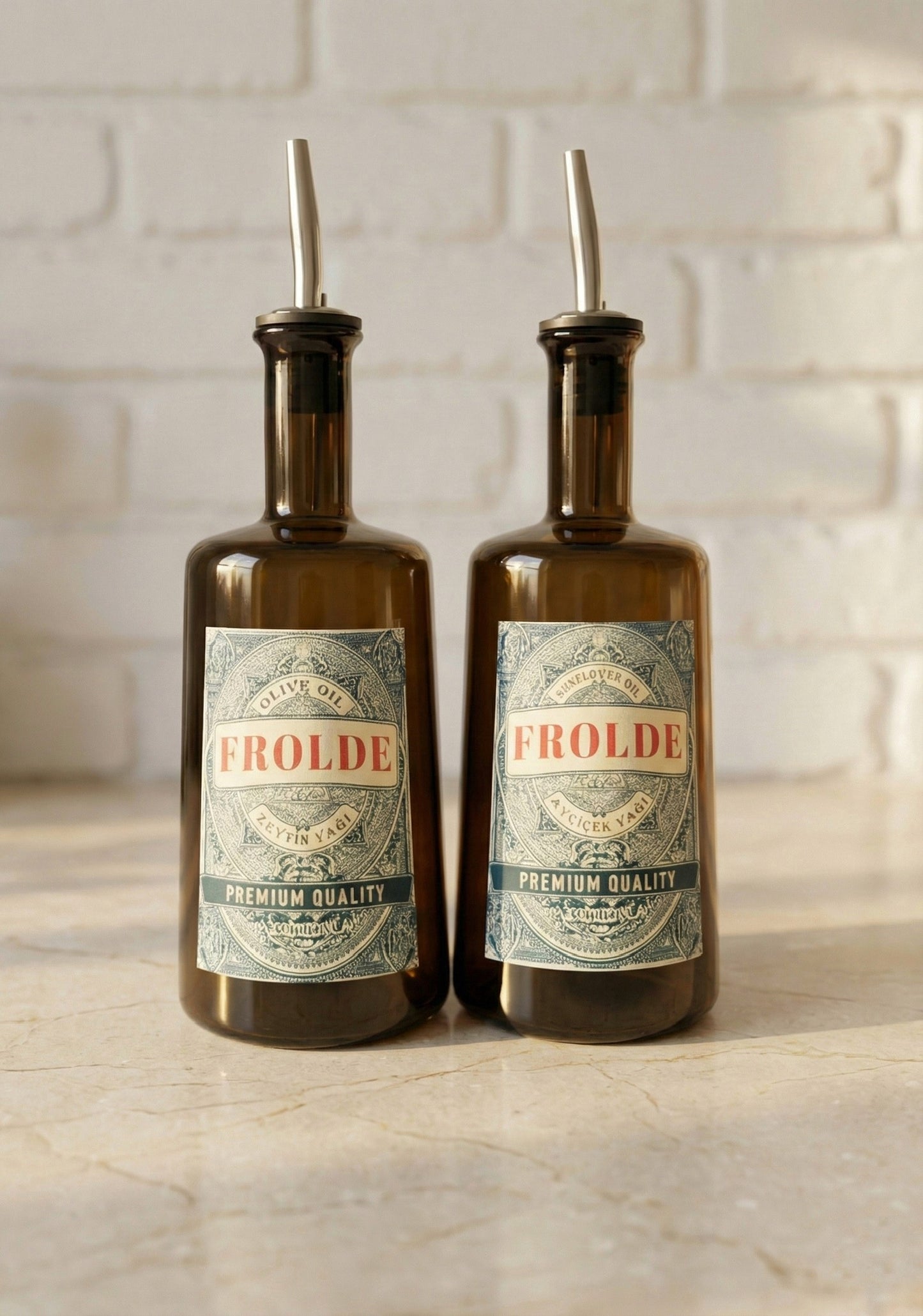 2'li Amber 500 ml Cam Ayçiçek Yağı Zeytinyağı Şişesi Yağdanlık