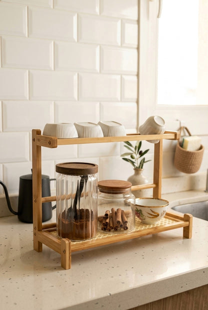Bambu Tezgah Üstü Hazeran Bulaşıklık Organizer Düzenleyici 40x14,5x16 cm