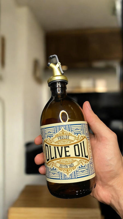 2’li Gold Altın Tıpalı Amber 500 ml Ayçiçek Yağı Zeytinyağı Şişesi Yağdanlık