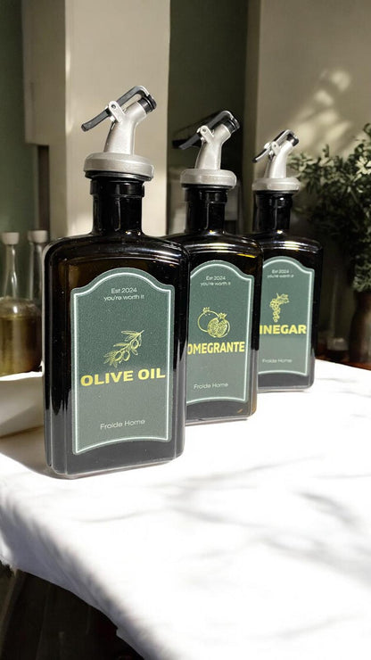 3lü Amber Set Zeytinyağı Sıvıyağ Sirke Şişesi Yağdanlık Vintage Retro