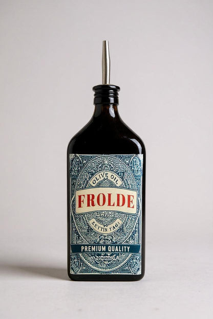 Ahşap Stantlı 2'li Amber 500 ml Yassı Cam Ayçiçek Yağı Zeytinyağı Şişesi Yağdanlık