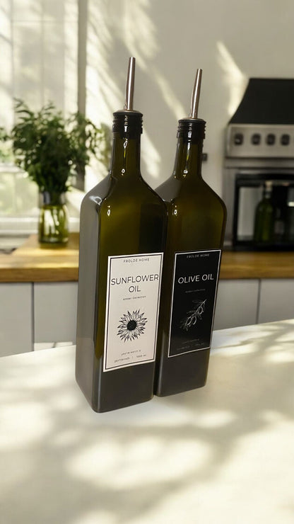2'li Amber 1000 Ml Cam Ayçiçek Yağı Zeytinyağı Şişesi Yağdanlık Vintage
