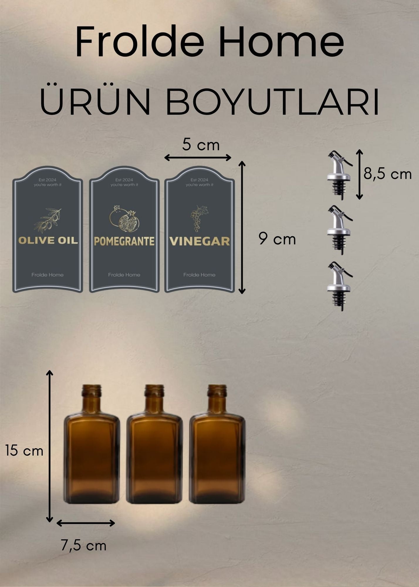 3lü Amber Set Zeytinyağı Sıvıyağ Sirke Şişesi Yağdanlık Vintage Retro