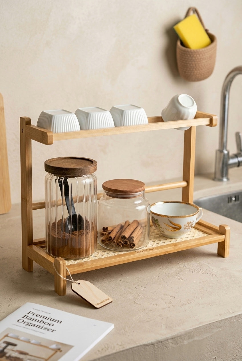 Bambu Tezgah Üstü Hazeran Bulaşıklık Organizer Düzenleyici 40x14,5x16 cm