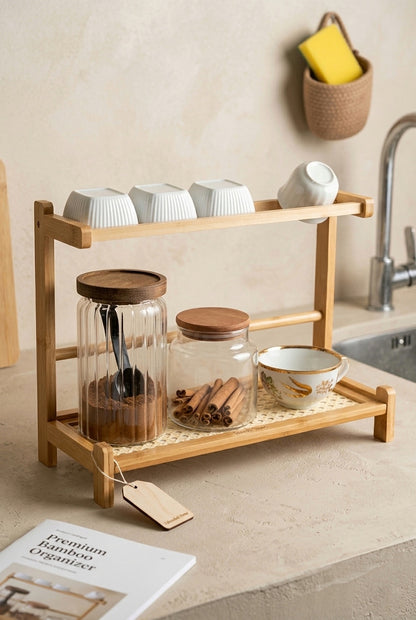 Bambu Tezgah Üstü Hazeran Bulaşıklık Organizer Düzenleyici 40x14,5x16 cm