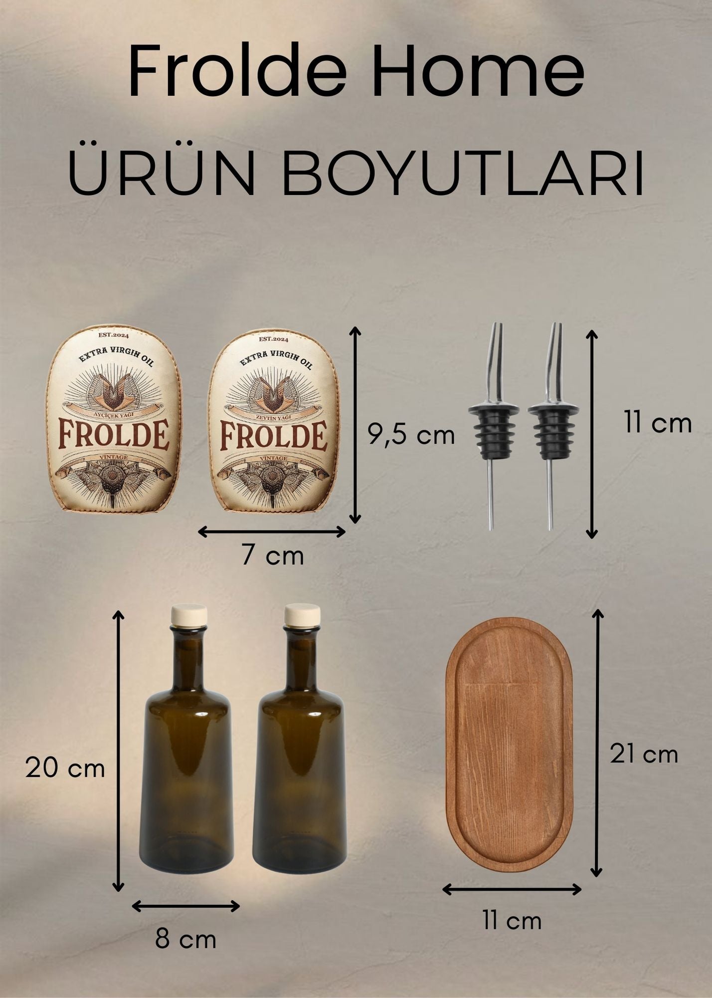 Ahşap Stantlı 2'li Amber 500 ml Cam Ayçiçek Yağı Zeytinyağı Şişesi Yağdanlık