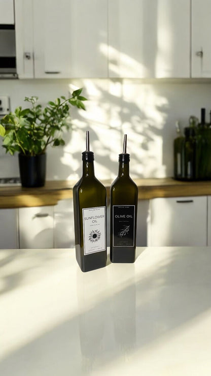 2'li Amber 1000 Ml Cam Ayçiçek Yağı Zeytinyağı Şişesi Yağdanlık Vintage