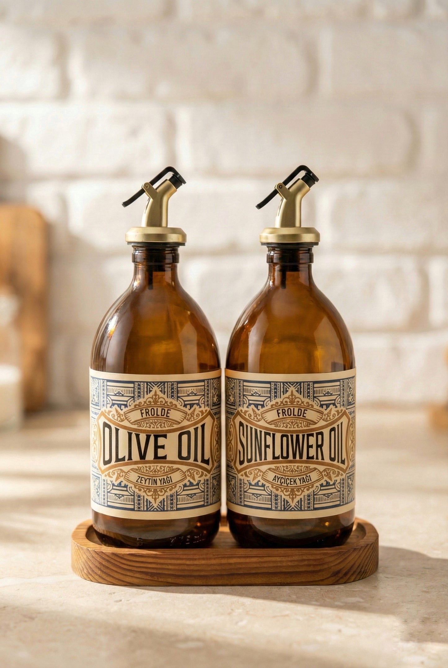 2’li Gold Altın Tıpalı Amber 500 ml Ayçiçek Yağı Zeytinyağı Şişesi Yağdanlık