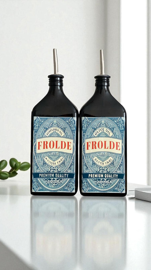 2'li Amber 500 ml Cam Yassı Ayçiçek Yağı Zeytinyağı Şişesi Yağdanlık