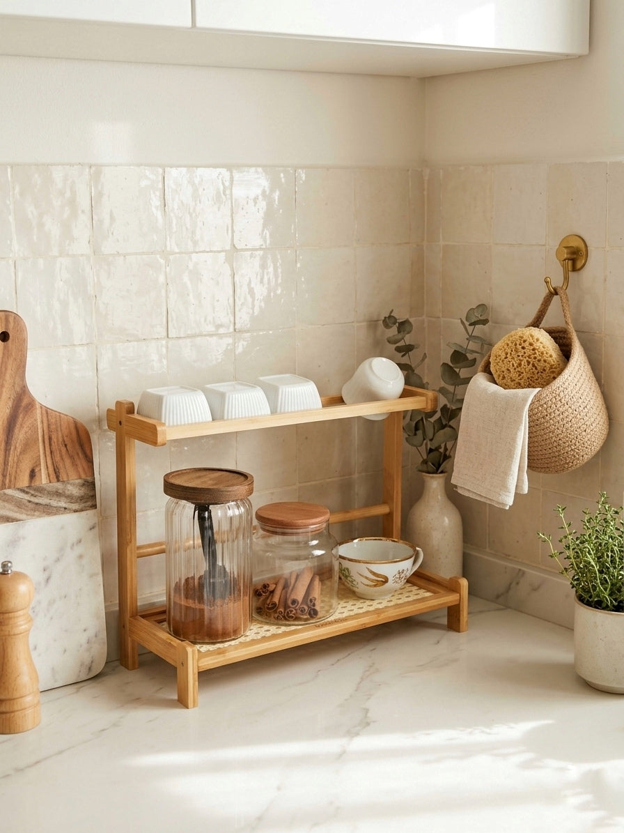 Bambu Tezgah Üstü Hazeran Bulaşıklık Organizer Düzenleyici 40x14,5x16 cm