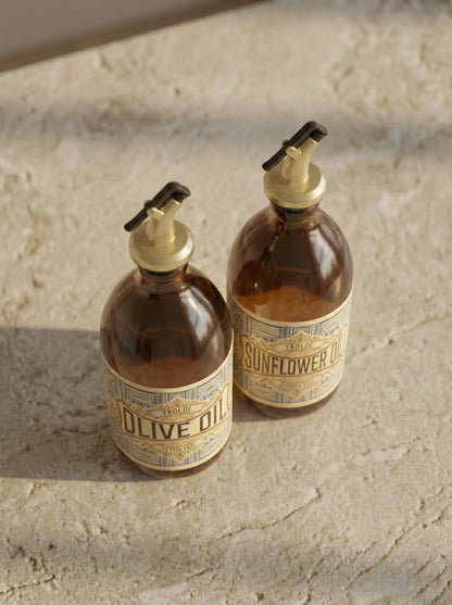 2’li Gold Altın Tıpalı Amber 500 ml Ayçiçek Yağı Zeytinyağı Şişesi Yağdanlık