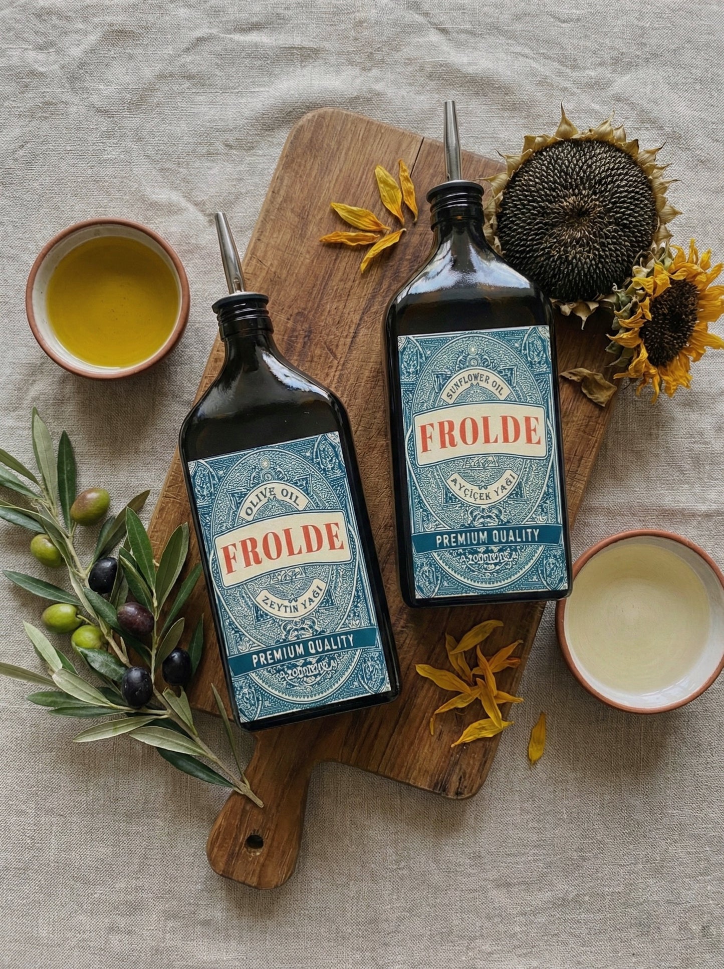 2'li Amber 500 ml Cam Yassı Ayçiçek Yağı Zeytinyağı Şişesi Yağdanlık