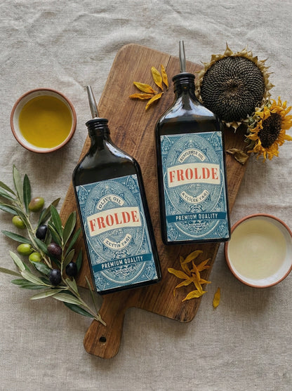 2'li Amber 500 ml Cam Yassı Ayçiçek Yağı Zeytinyağı Şişesi Yağdanlık