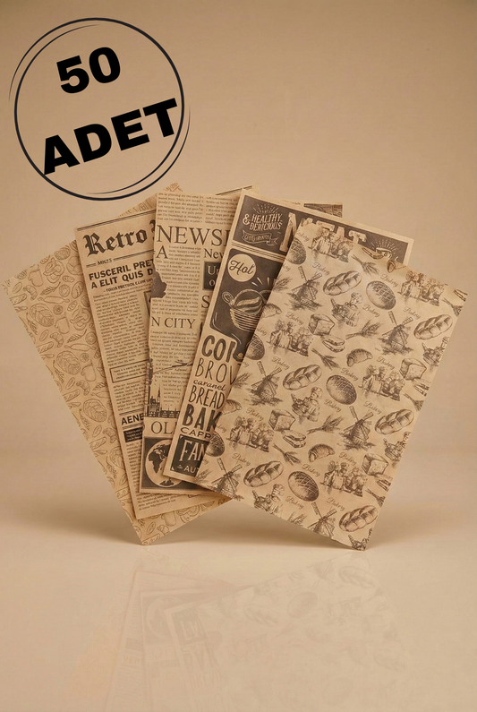 50 Adet Desenli Yağlı Sunum Kağıdı – Burger, Patates ve Sandviç Servis Kağıdı