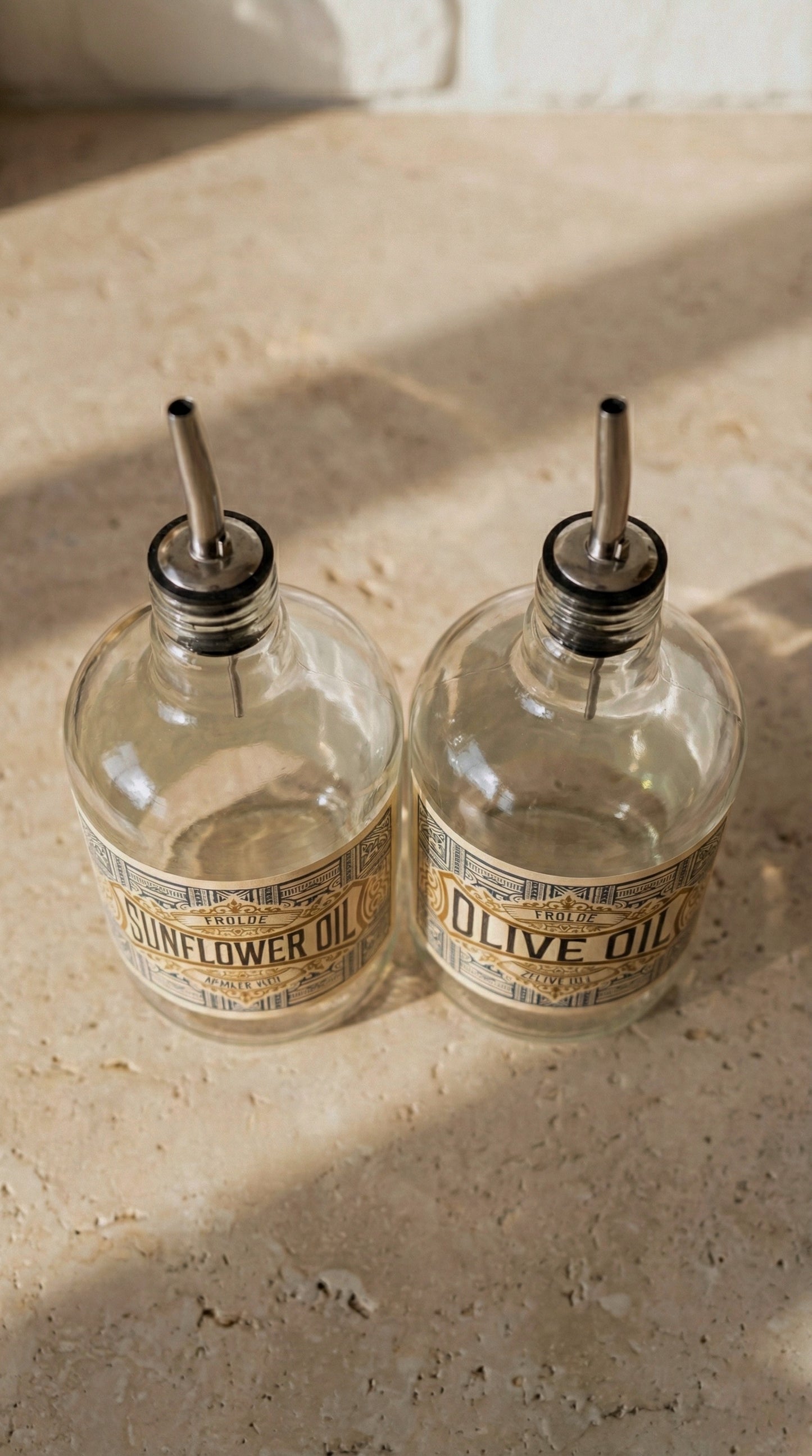 2'li Şeffaf Çelik Tıpalı 750Ml Cam Ayçiçek Yağı Zeytinyağı Şişesi Yağdanlık Vintage Retro