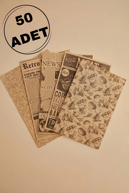 50 Adet Desenli Yağlı Sunum Kağıdı – Burger, Patates ve Sandviç Servis Kağıdı