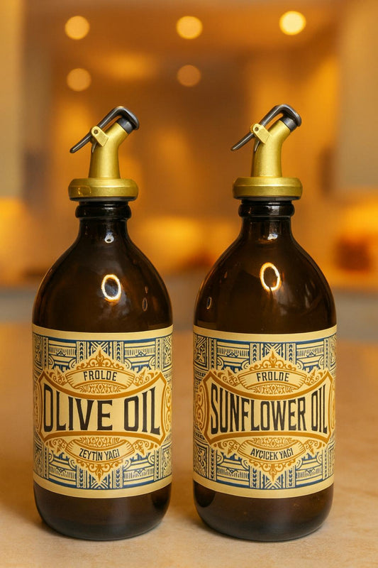 Amber 2’li 500 ml Retro Cam Ayçiçek Yağı Zeytinyağı Yağdanlık Yağlık Vintage