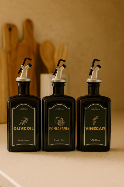 3lü Amber Set Zeytinyağı Sıvıyağ Sirke Şişesi Yağdanlık Vintage Retro