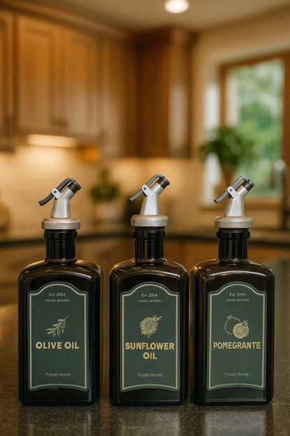 3lü Amber Set Zeytinyağı Sıvıyağ Sirke Şişesi Yağdanlık Vintage Retro